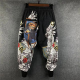 Fashion Men Harem Joggers Patchwork Elastic Drawstring Street Hip Hop Pants Printed Japanese Streetwear Harajuku