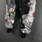 Fashion Men Harem Joggers Patchwork Elastic Drawstring Street Hip Hop Pants Printed Japanese Streetwear Harajuku