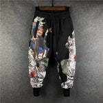 Fashion Men Harem Joggers Patchwork Elastic Drawstring Street Hip Hop Pants Printed Japanese Streetwear Harajuku